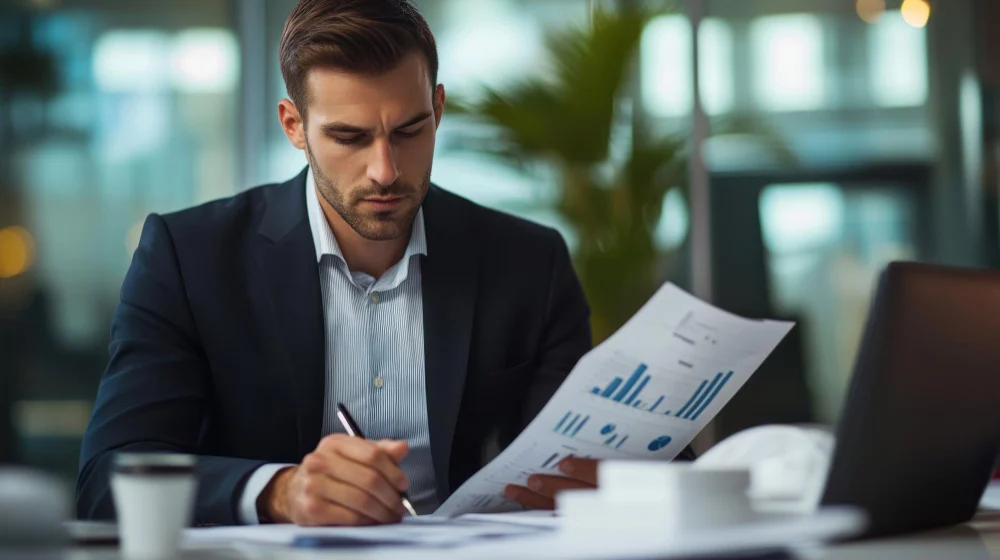 Accountant reviewing financial records